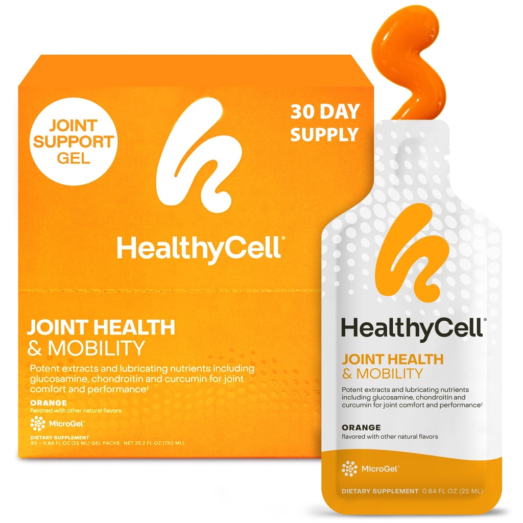Sunncell Felles Helse og mobilitet Daglig flytende Supplement - Felles støtte Supplement, inflammasjonsrespons, Cartilage & Fleksibilitet med Curcumin, Glukosamin & Chondroitin - 30 Gel-pakker