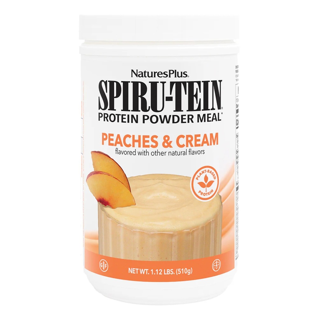 NaturesPlus Spiru-TEIN Skake - Peaches & Cream Flavor - 1,1 lbs, Spirulina Protein pulver - Plant Basert måltid erstatning, vitaminer og mineraler For energi - Vegetarisk, Glutenfri - 15 Serveringer
