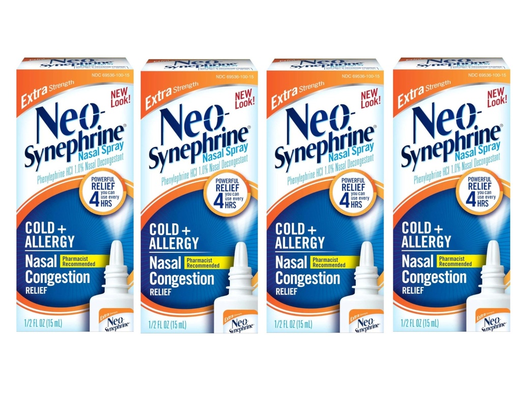 Neo-Synephrine Nasal Spray , Extra styrke formel, 0,50 Ounces hver (Value Pack of 4)
