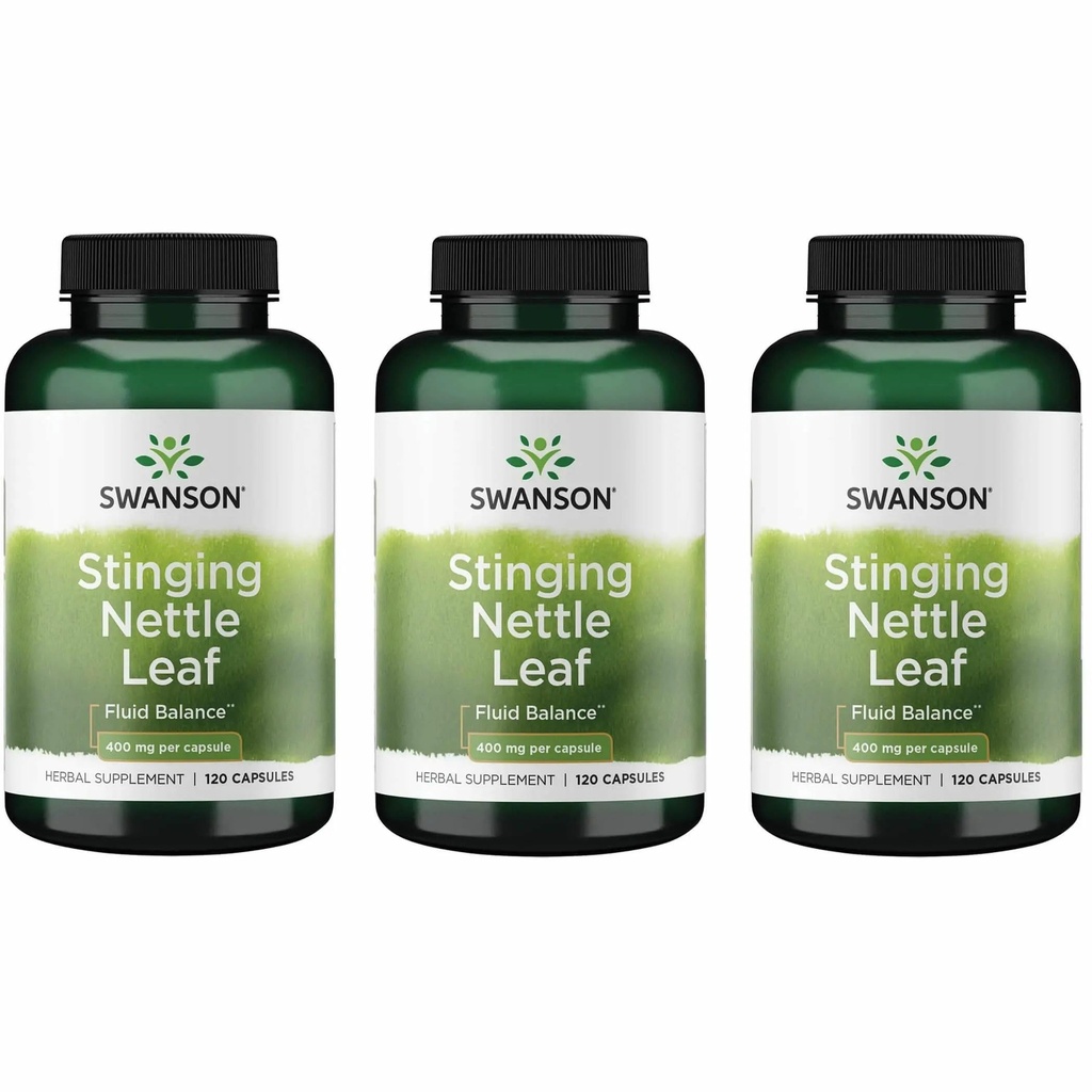 Swanson Stinging Nettle Leaf (Urtica Dioica) - Herbal Supplement som fremmer urinveistrakter og pustende helse - kan støtte sunn flytende balanse - (120 kapsler) (3 pakke)
