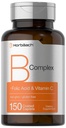 Horbaach B Complex Vitaminer for kvinner og menn | 150 kapler | med folsyre & vitamin C | Ikke-GMO & Glutenfri Supplement