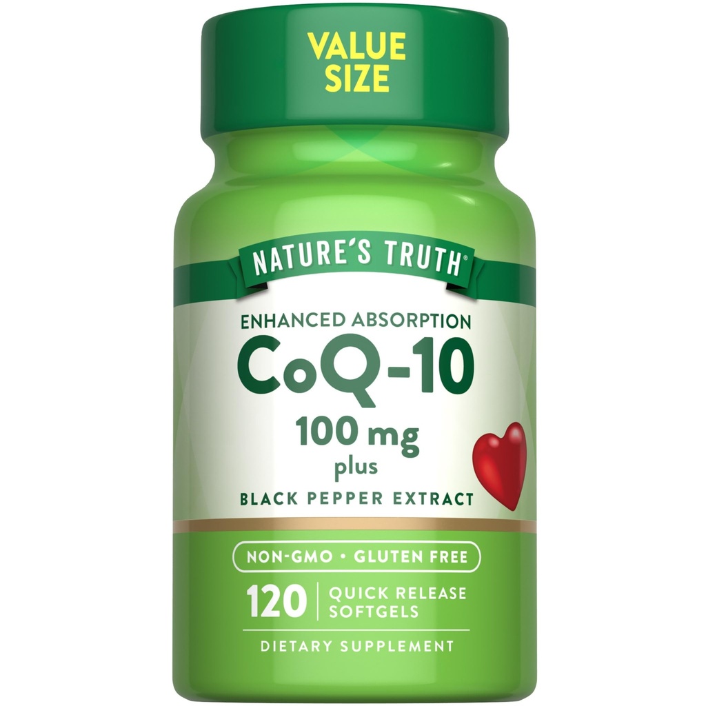 Naturens sannhet CoQ10 100 mg | 120 Softgels | høy absorpsjon | Ikke-GMO & Glutenfri Coenzym Supplement | med svart pepper ekstrakt