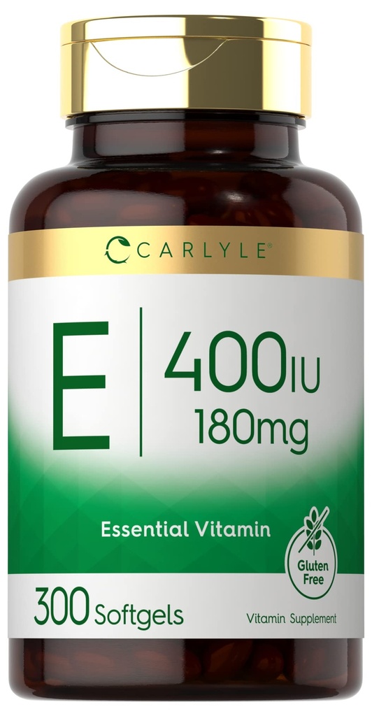 Carlyle Vitamin E Softgel Kapsler 400 IE | 180 mg | 300 greve | Ikke-GMO og glutenfri formel