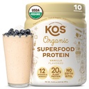 KOS Plant Basert Proteinpulver, Vanilla USDA Organic - Lavt karbohydrater proteinblanding, Vegansk Superfood rik på vitaminer og mineraler - keto, soya, myk gratis - Måltid erstatning for kvinner og menn - 10 Serveringer