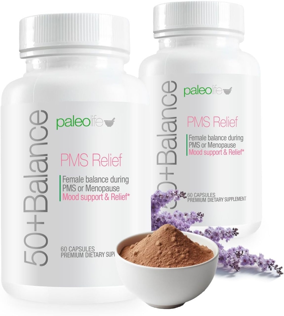 50+ Balance Premium Supplement, PMS Relief. Kvinnebalanse under PMS eller Menopause. Mood Support & Relief. 60 Kapsler (2-Pack)
