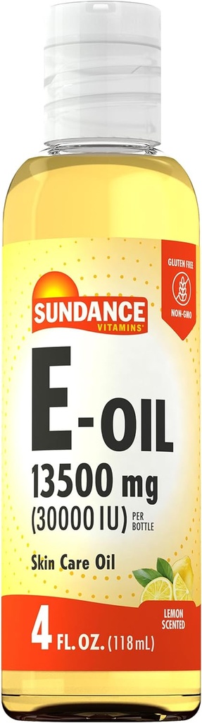Sundance Vitamin E-Oil for huden | 13500 mg (30000 IE) | 4 Fluid Ounces | Lemon Scented | Ikke-GMO og Glutenfri Supplement
