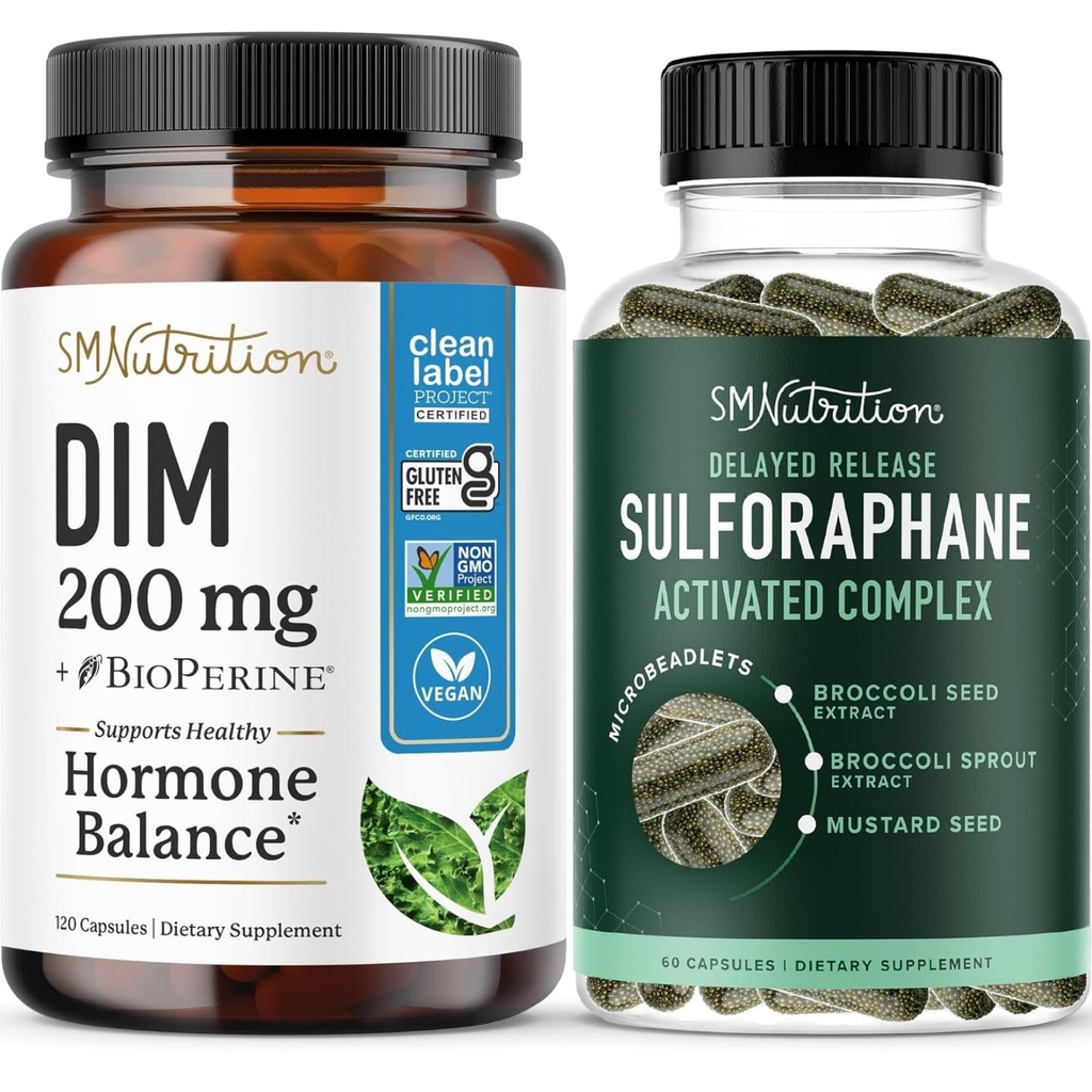 Sulforaphane Complex med 200 mg DIM Supplement for forbedret østrogenbalanse for kvinner | Avansert mikrobeadlet teknologi hormonbalanse (60 serveringer) med Diindolylmetan kapsler (120 serveringer)