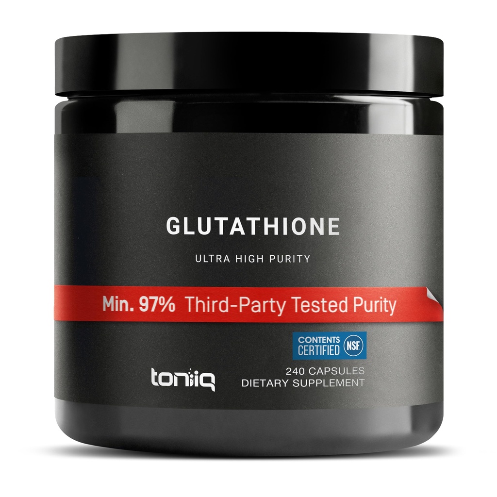 Toniiq Ultra høy styrke glutathione kapsler - 1000mg konsentrert formel - 98%+ Høyt renset og biotilgjengelig - Ikke-GMO-fermentering - 240 kapsler Redusert glutathion Supplement