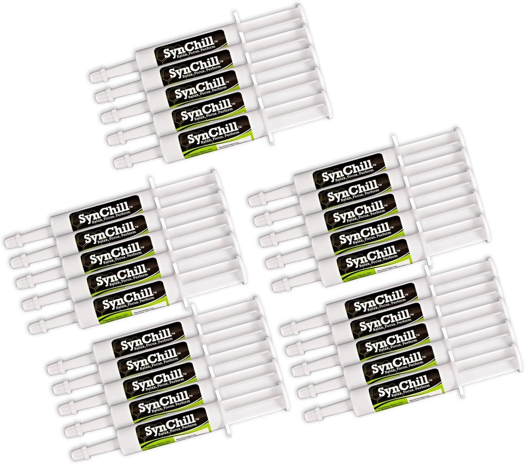 SynChill Oral hest beroligende Gel, 100% naturlig og ernæringsmessig kosttilskudd, Lab Proven Results, designet for fokus og ytelse, godkjent av olympiske profesjonelle og veterinærer, laget i USA - 25-Pack