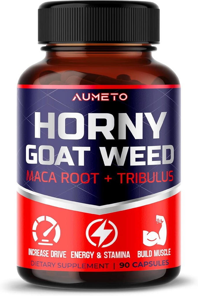 Horny Goat Weed Supplement med L-Arginine Tribulus Terrestris Maca Root Tongkat Ali - Mannlig energi, styrke og minne støtte (90 greve av 1))