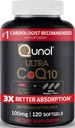 Qunol Ultra CoQ10 100mg, 3x bedre absorpsjon, patentert vann og fett oppløselig naturlig kosttilskudd form av koenzym Q10, antioksidant for hjertehelse, 120 tel Softgels