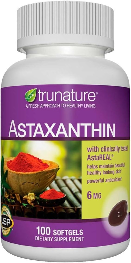 Generisk trinatur Astaxanthin 6 mg. - Forbedrer hud elastisitet, bevegelse, tekstur og tone - 100 Softgels