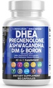 DHEA 200mg Supplement Pregnonolone 100mg for menn og kvinner med DIM Ashwagandha Bor 6mg Complex Kalsium Magnesium Sink 50mg vitamin D3 5000 IU Hormon støtte piller laget i USA 60 greve