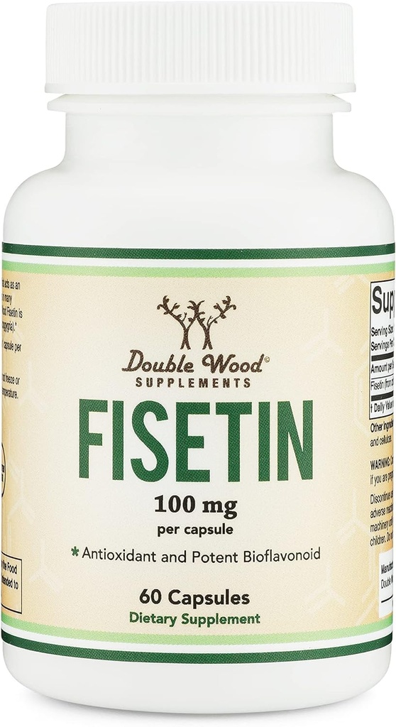 Fisetin Supplement - 100 mg Bioactive Flavnonols, 60 greve (Bioflavonoid Polyfenoler Supplement som ligner Apigenin, Luteolin og Quercetin) Aging Support Senolytisk ved Double Wood
