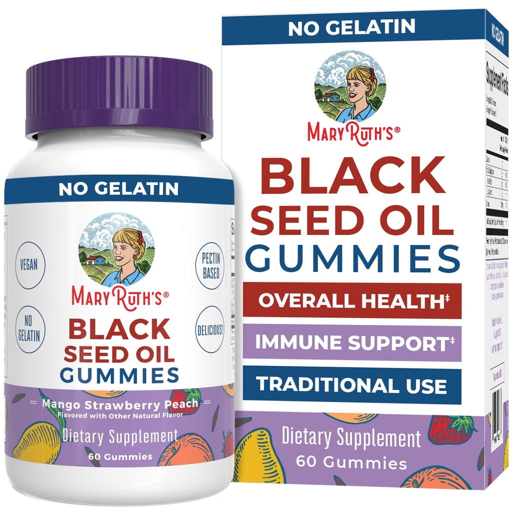MaryRuth Organics Black Seed Oil Gummies | Svart Cumin Seed Oil Supplement | Tradisjonelt brukt til immun støtte og kardiovaskulær helse | Vegan | Ingen Gelatin | Pectin Basert | 60 Gummies