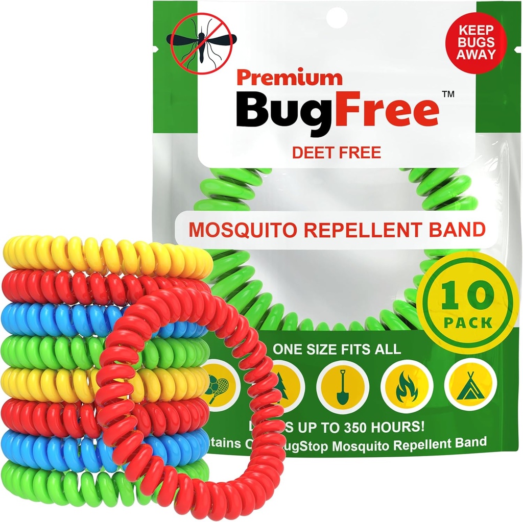 Mosquito Avvisende armbånd (10 pakke) Mosquito Avvisende armbånd for voksne og barn - Premium DEET-fri band - 10 flerfargede band - Individuelt innpakket