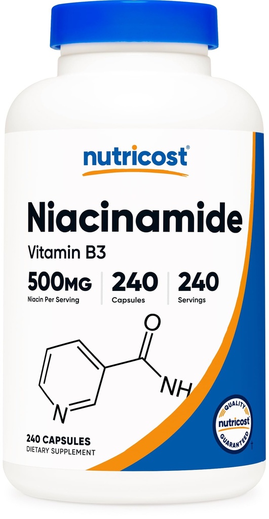 Nutricost Niacinamide (Vitamin B3) 500 mg, 240 kapsler - Ikke-GMO, Glutenfri, Flushfri vitamin B3