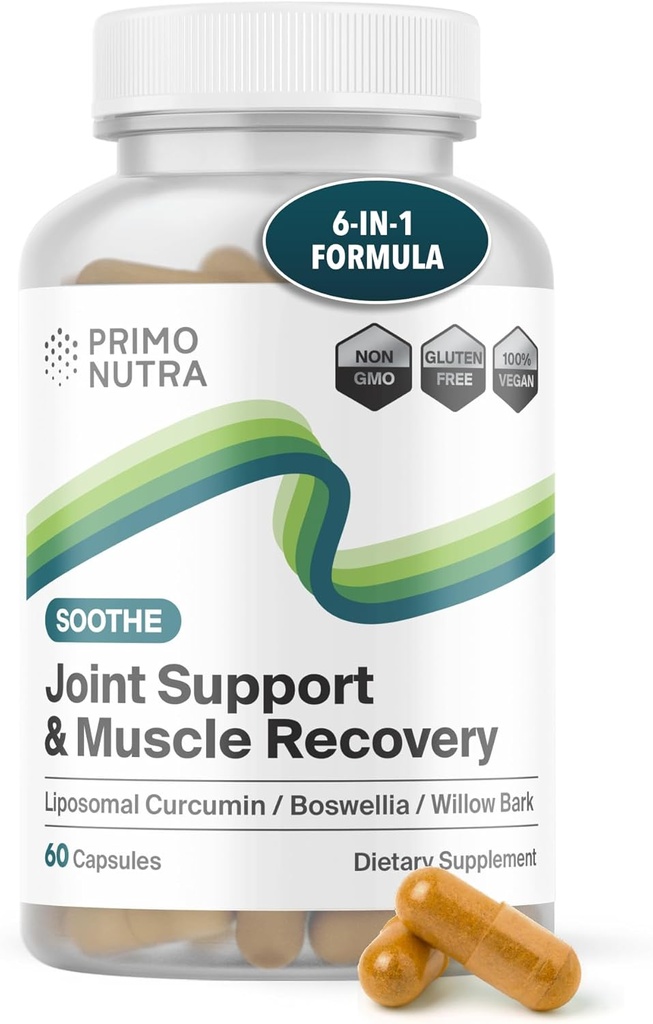 Hurtigvirkende felles helse Supplement - Liposomal Curcumin, Boswellia serrata, Hvit Willow Bark, Turmeric Supplement med svart pepper 6-i-1 felles støtte Supplement (60 kapsler)