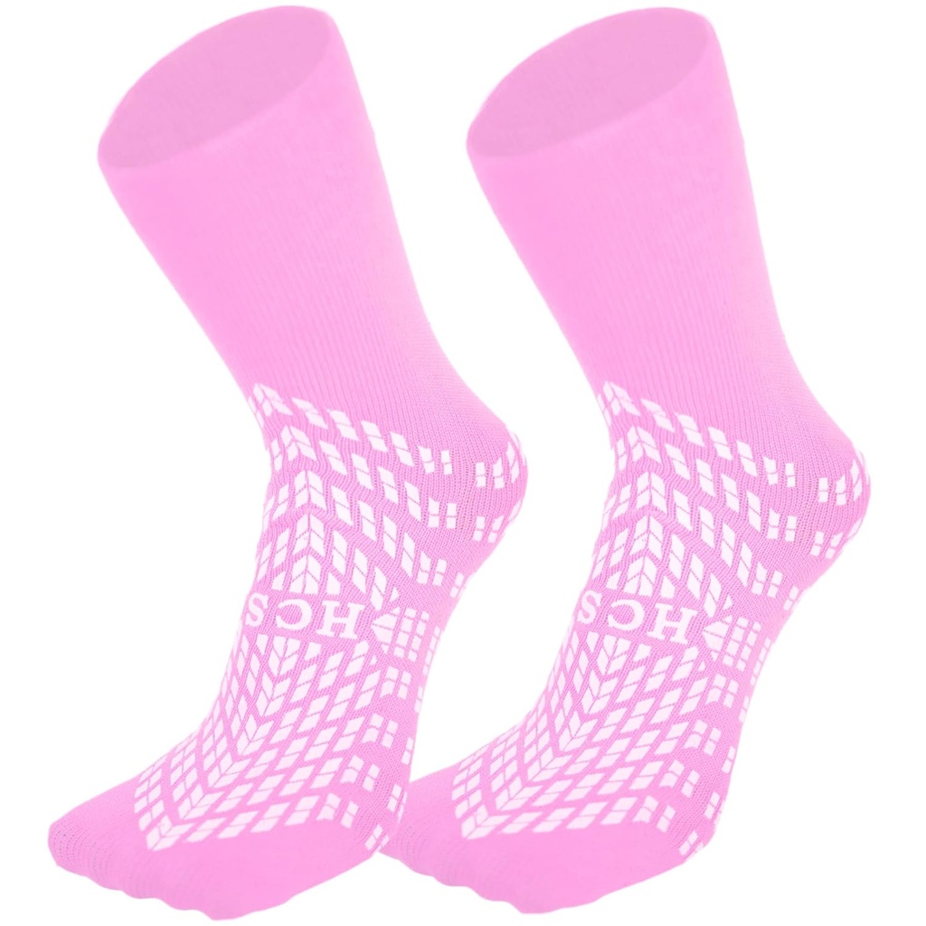 HCS Non-Slip sykehus sokker med grep for kvinner og menn (6 par) - 360 All-Around Tread Non-Slip Sokker for eldre/Seniors - Hospital Grip Sokker, Fall Risiko pasient Slippers (Pink, Regular)