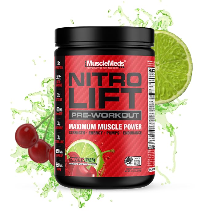 MuscleMeds Nitro Lift Pre Workout Forbedre utholdenhet og muskelytelse, Cherry Lime, 40 serveringer