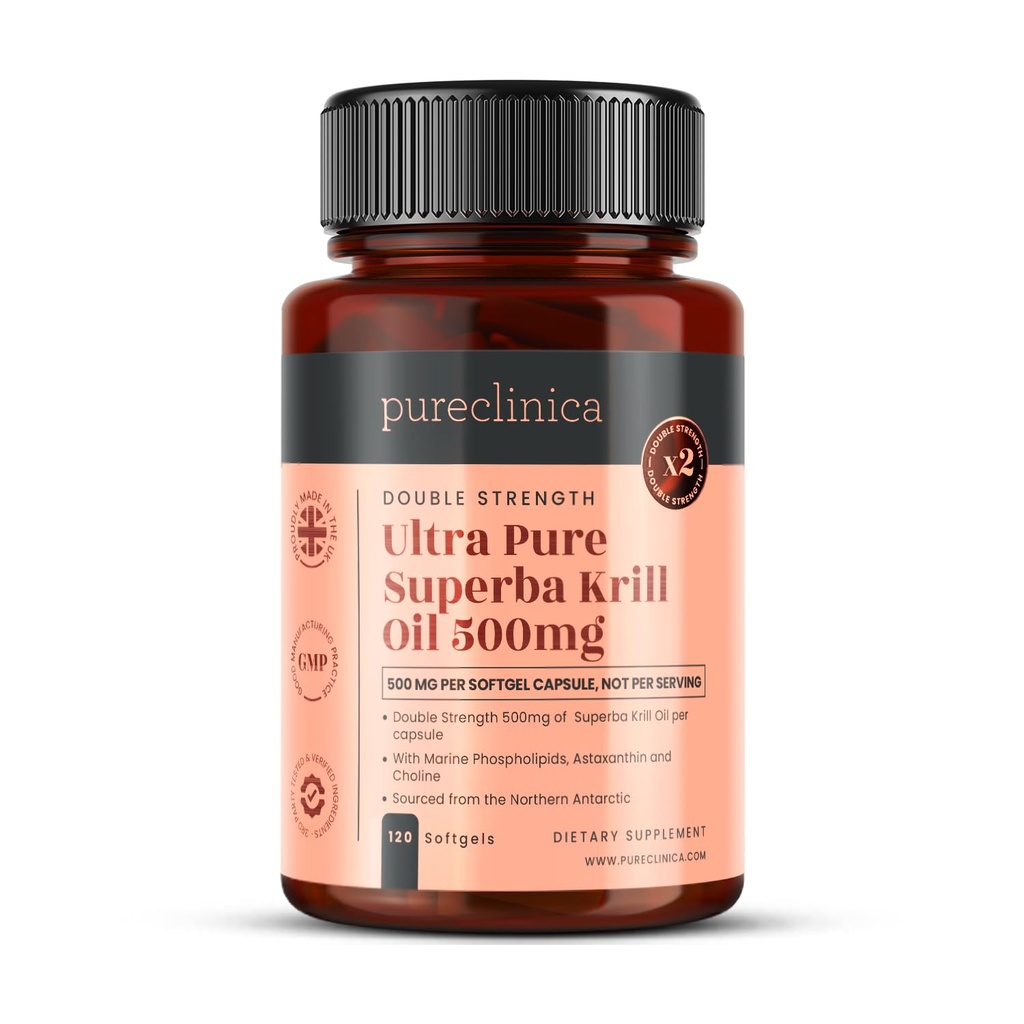 Ultra ren superba krillolje 500mg x 120 kapsler - kildet i de upoluterte vann i Antarktis som gir en rik forsyning av Astaxanthin, Omega 3 og vitamin D