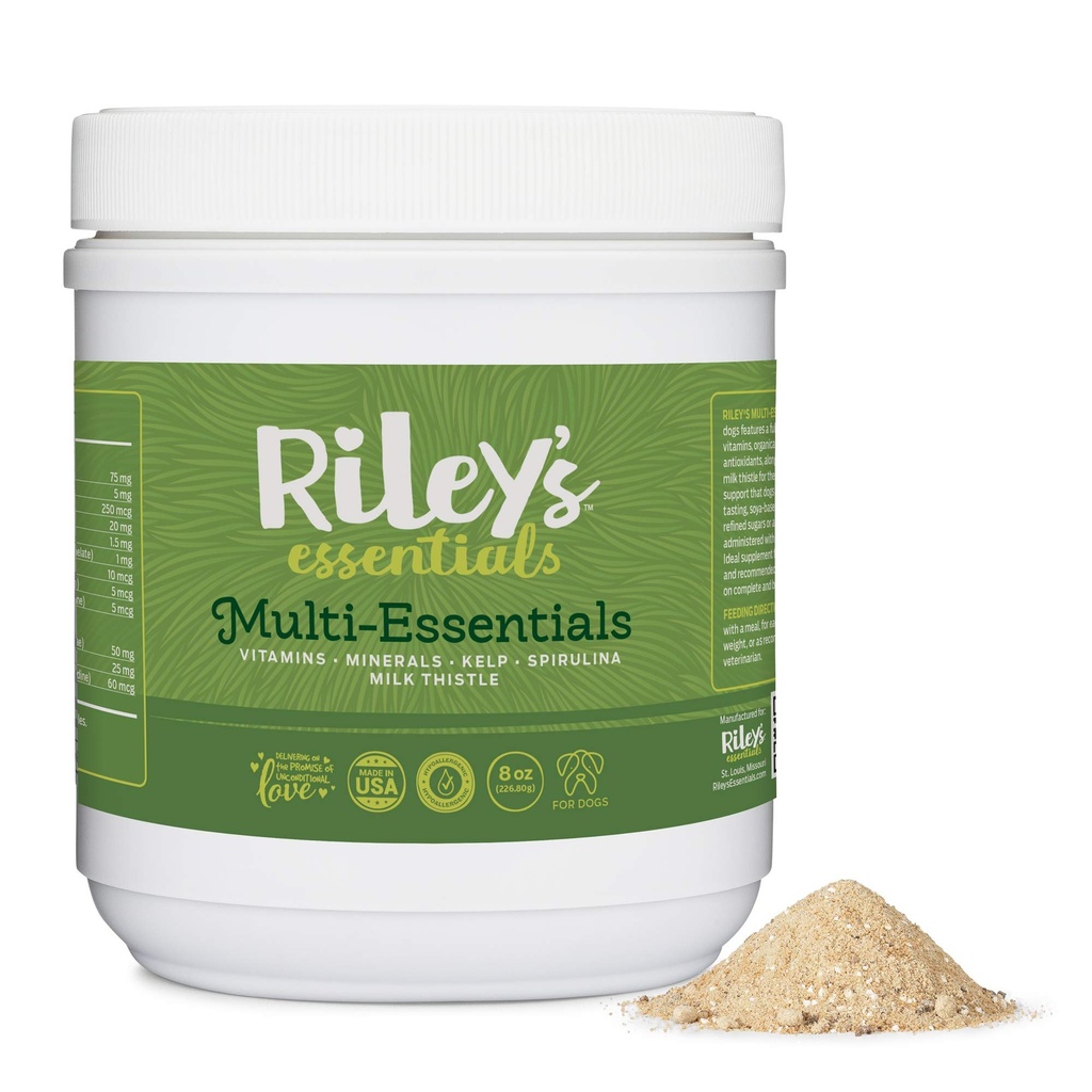 Riley Multi-Esentials Multivitamin for hunder - Vitaminer, Mineraler, Spirulina, Kelp og Melk Thistle for ernæringsmessig støtte - Puppy og Senior Dog vitaminer - 8oz pulver