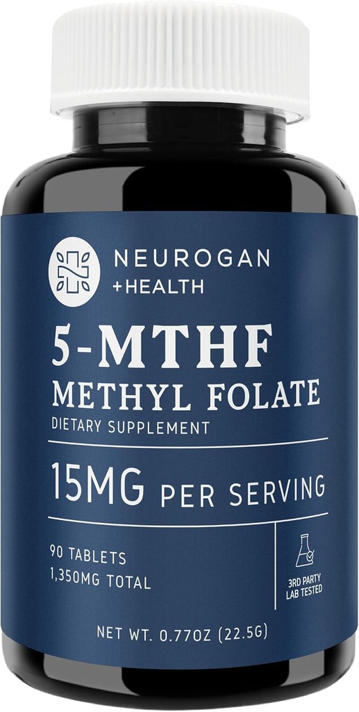 Neurogan L-5-MTHF Metyl Folat Supplement, 15 mg - Aktiv folsyre- Vegan, Glutenfri og ikke-GMO - støtter kognitiv, kardiovaskulær og humør helse - laget i USA, 90-dagers forsynings