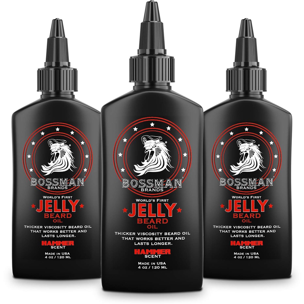 Bossman Jelly Beard olje for menn - 3 pakke (12 oz i alt, Hammer Scent) - Softens, Moisturizes og betingelser med naturlige ingredienser