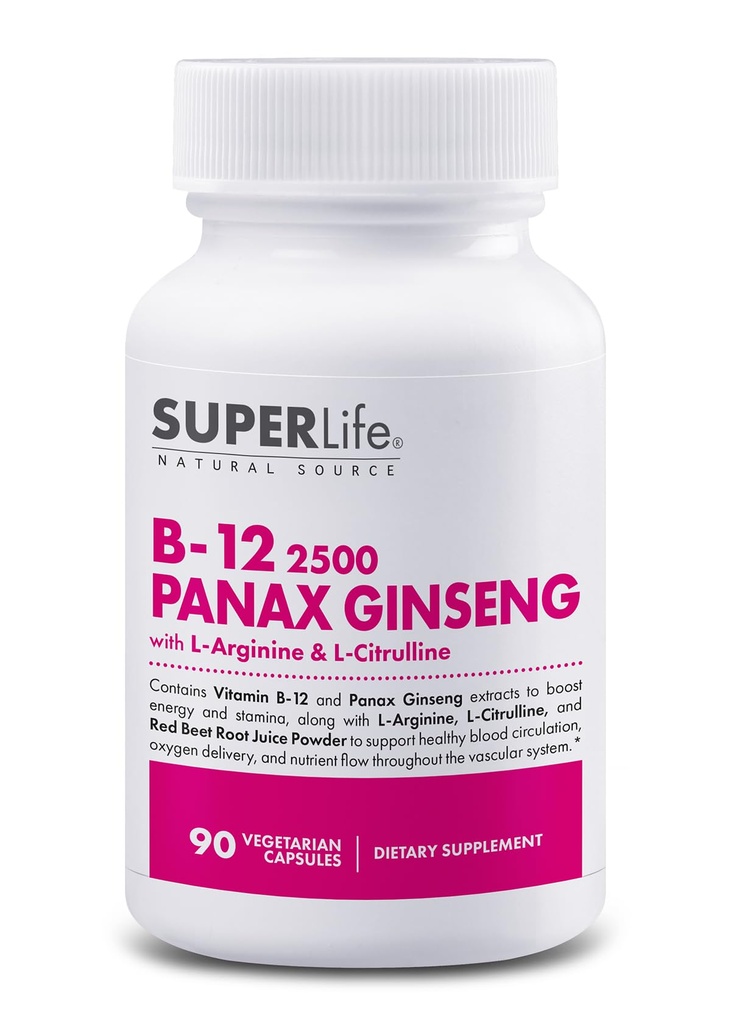 Frisk Start Vitamin B-12 2500 & Panax Ginseng med L-Arginin & L-Citrullin - Kraftig energiforsterker | støtter normal blodstrøm og energimetabolisme | Supplement - 90 Kapsler