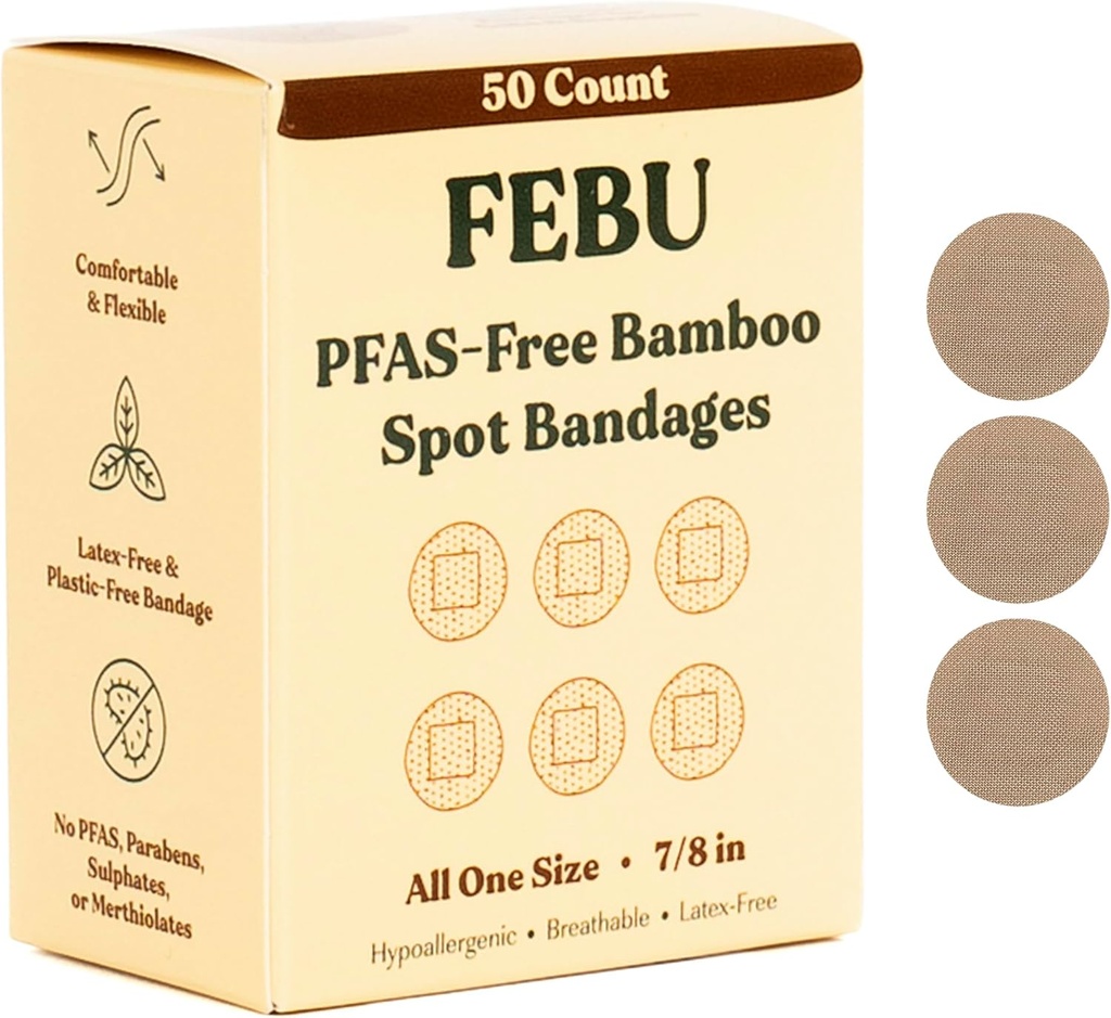 FEBU Eco-vennlig Bamboo Fabric Bandages ® PFAS Free Bandages for Scrapes & Cuts ® Fleksibel stoff Bandage  enhver komponerbar, Latex Free Bandage ® 50 Count Spot