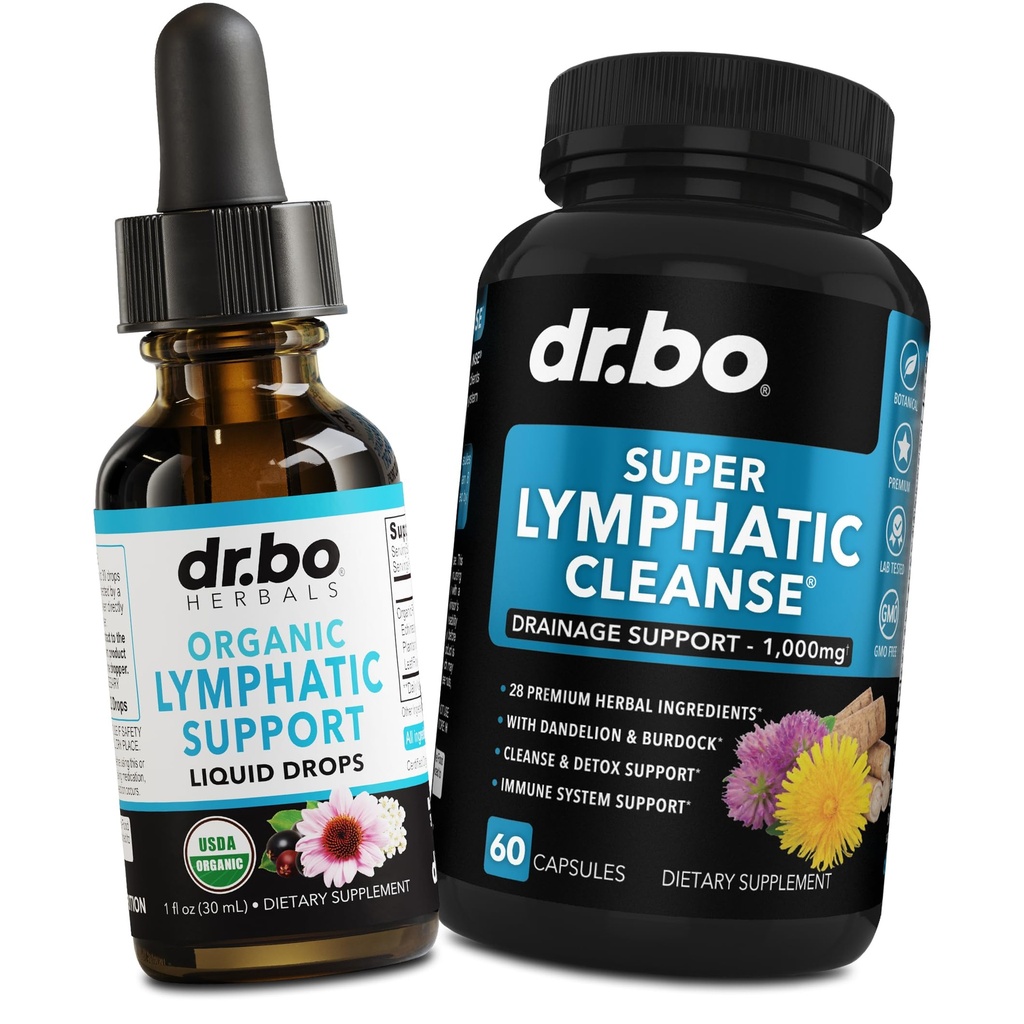 Lympatisk Drenasje Supplements Drops & Piller - Organisk lymfatisk støtte flytende dråper rense kapsler med Echinacea, Ginger, Dandelion, Rød Rot Supplement Lymf Node Detox Cleanse System Drainage