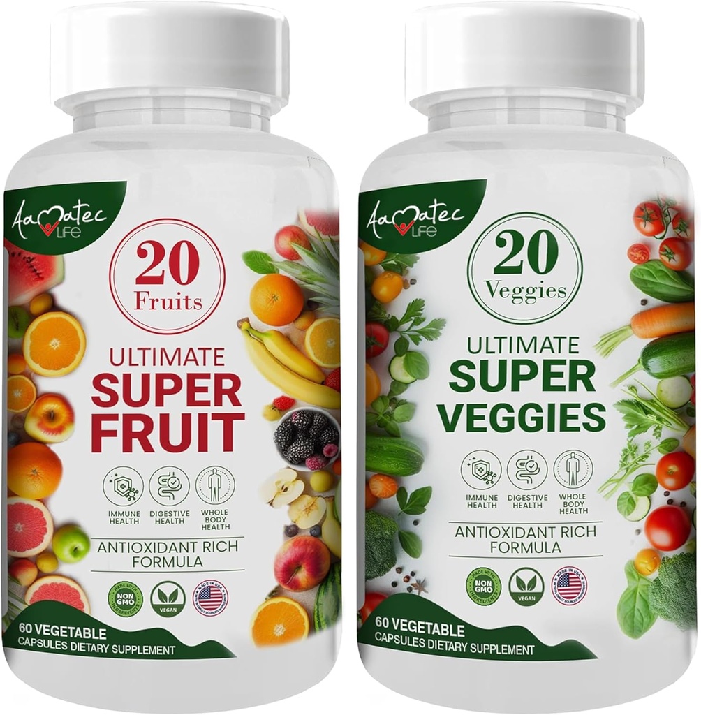 Aamatec Livsfrukt og grønnsaker Kosttilskudd med 70 frukter og grønnsaker | Styrke Superfood Kosttilskudd for menn og kvinner | Kosthold ernæringsbalanse | Naturlig frukt og grønnsaker kapsler 120 kapsler