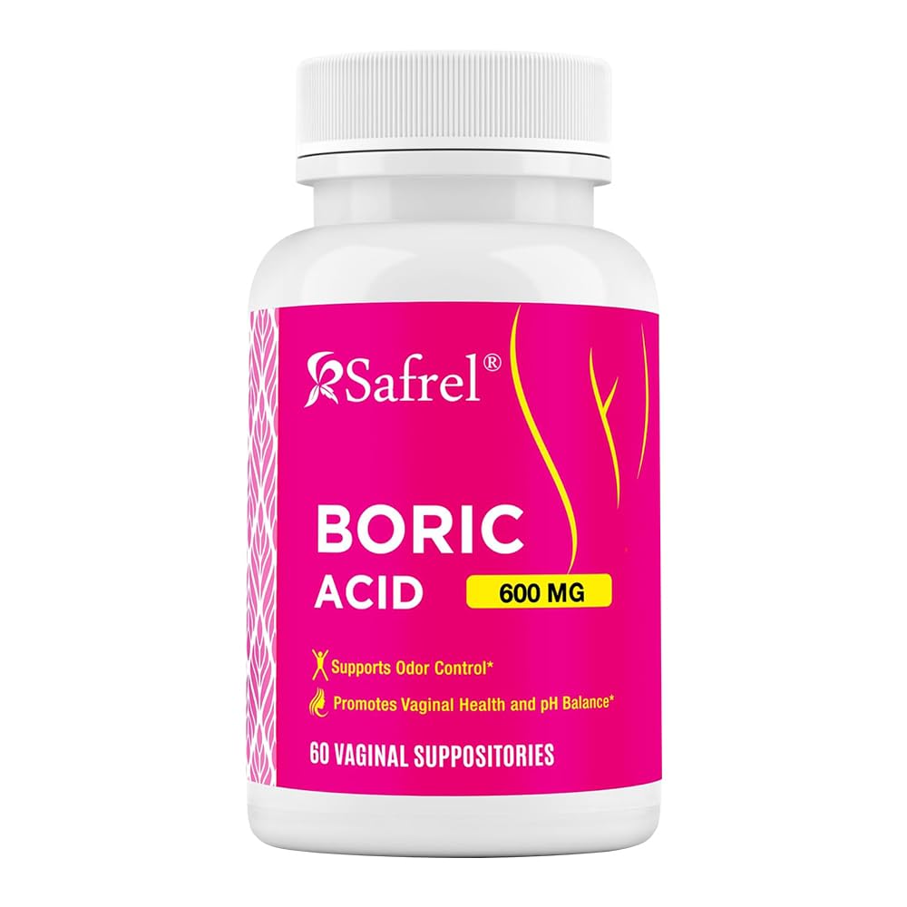 Safrel Boric Acid Vaginal Suppositories - 60 greve (1-Pack) - 100% ren USA-Made, støtter intim & Vaginal helse, pH-balanse, Odor Control - kvinners velvære essensielle
