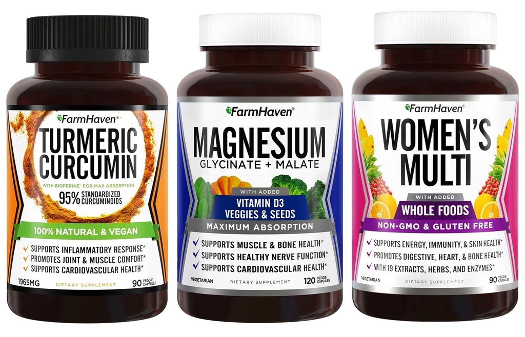 FarmHaven Magnesium + Multivitamin For kvinner + Turmeric Curcumin med BioPerine Black Pepper