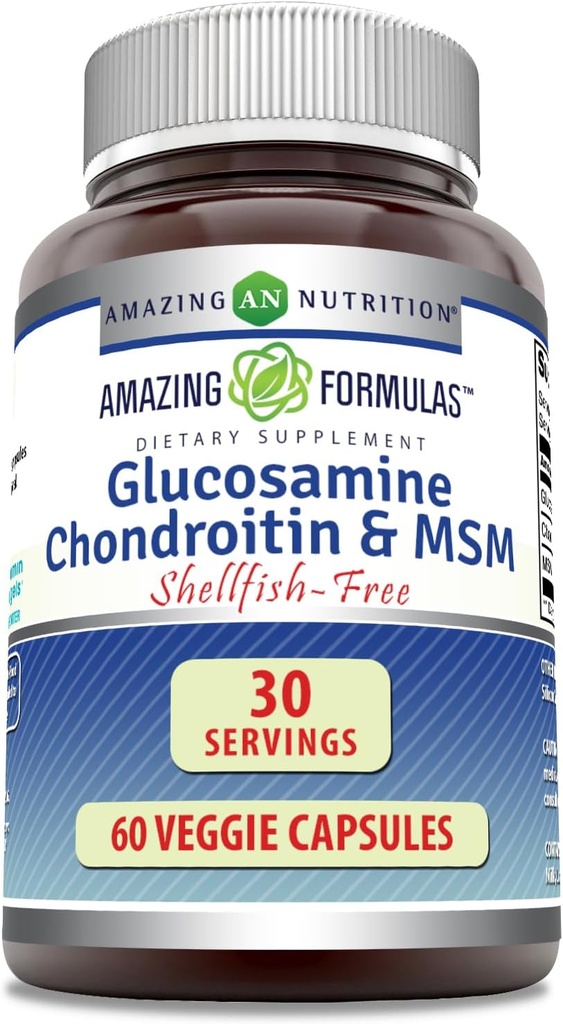 Amazing Formler Glucosamine Chondroitin & MSM 60 Veggie Kapsler | Shellfish Gratis | Ikke-GMO | Glutenfri | Laget i USA | Ideell for vegetarianere