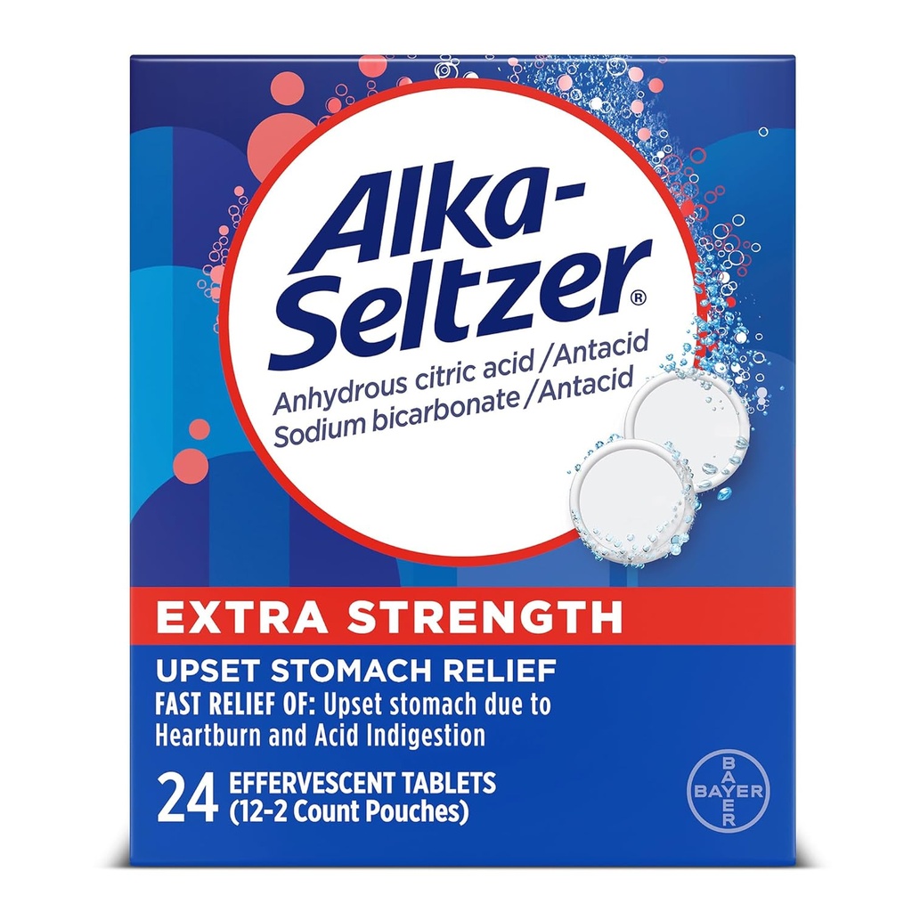 Alka-Seltzer Effervescent ekstra styrke - 24 tabletter, pakke med 3