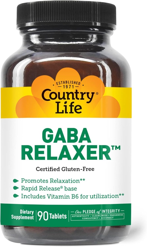 Country Life GABA Relaxer – 90 tabletter | Rapid release formel for avslapning, stress og søvn støtte | Med GABA, Aminosyrer og B vitaminer | Certified Vegan, Glutenfri, Ikke-GMO