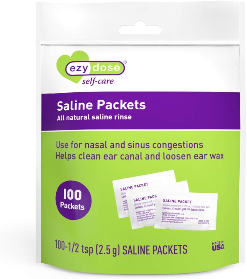 EZY DOSE Saline Nasal Rinse Packets, Individuelt innpakket Sinus påfyll pakker, Nasal relief, 100 greve, laget i USA