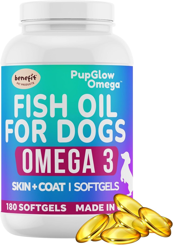 Omega 3 Fiskeolje til hunder - 120 SoftGels - Hud og Coat Supplement for hunder, Støtter sunn hud, Coat, Joints, hjerte og immunsystem, Premium Fish Oil Supplement for hunder - laget i USA
