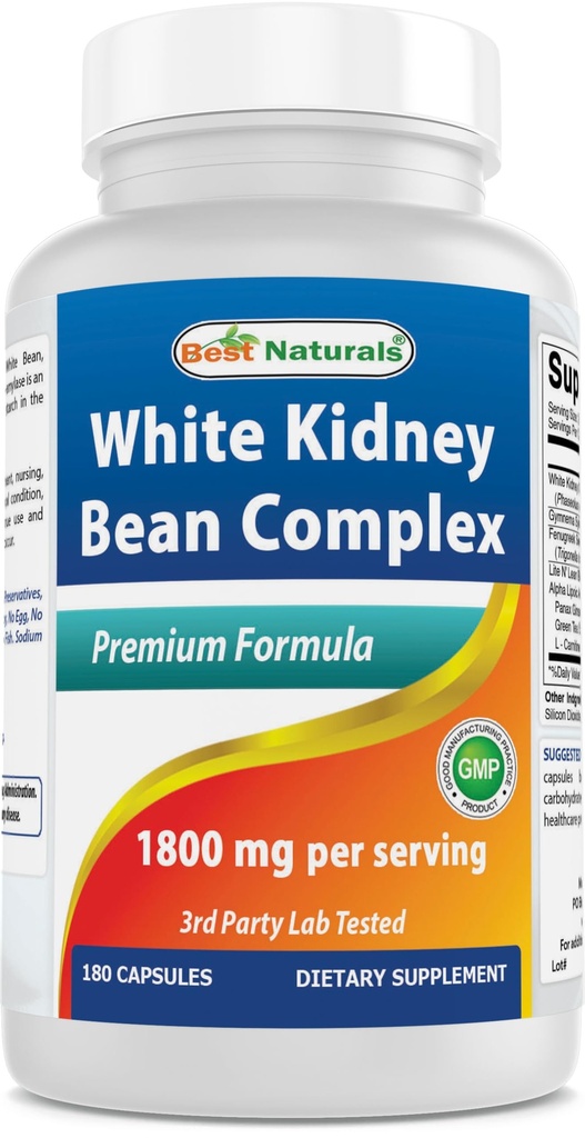 Best Naturals Hvit Nyre Bean Complex 1800 mg Per servering- 180 kapsler. Ikke-GMO og Glutenfri