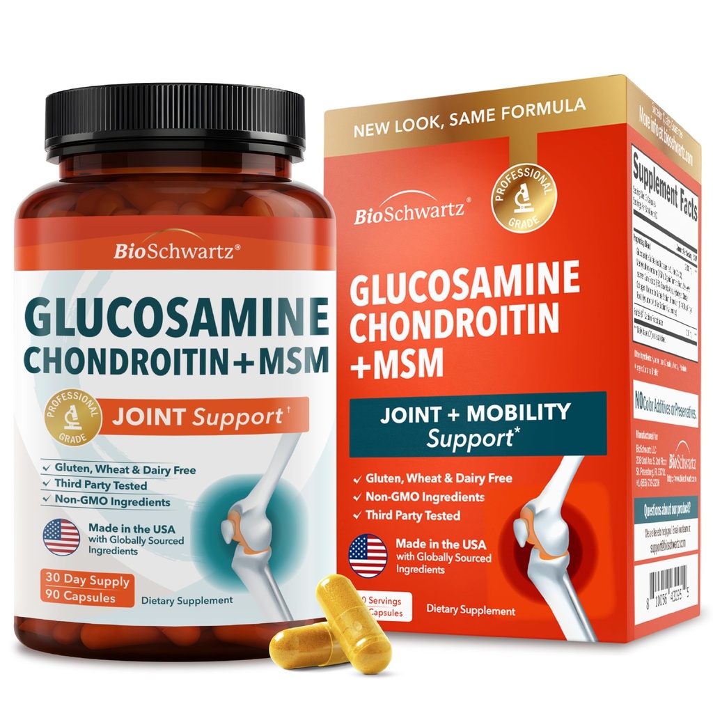Glukosamine Chondroitin MSM felles støtte Supplement - Collage Peptides, Turmeric og Ginger, Hyaluronsyre, Glukosamine Chondroitin Sulfate for felles komfort - Glutenfri, ikke GMO, 90 kapsler