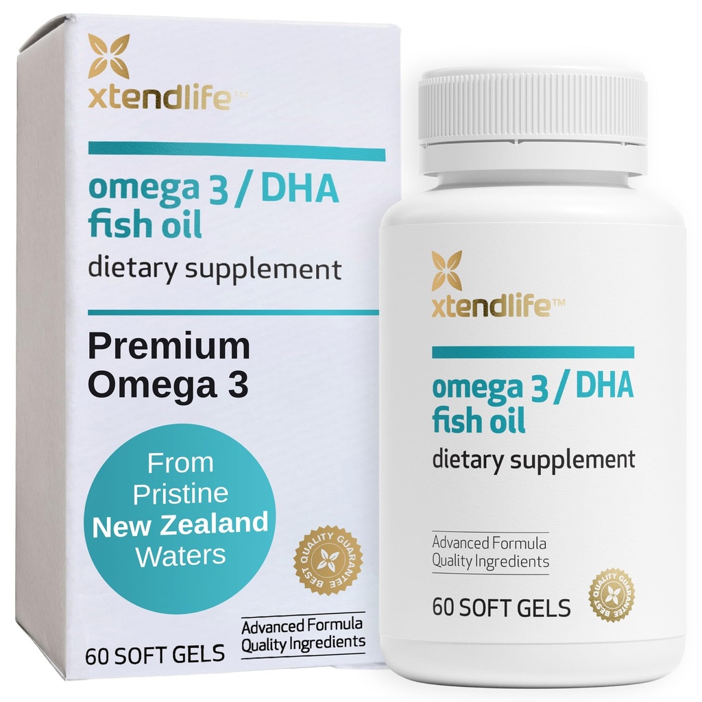 Xtendlife Omega 3 DHA Fish Oil - 1100 mg med 700mg DHA og 300mg EPA - Omega 3 6 9 Supplement for hjerte og hjerne - 1 måneds forsyning (60 greve)