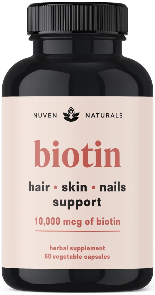 Hår vitaminer - Biotin 10000 mikrog med vitamin A, E, C, D & Adaptogens å støtte hår, hud og negler - Biotin Supplement for helse og vekst | Vegan, ikke-GMO, Glutenfri | 60 Kapsler & 30 Serveringer
