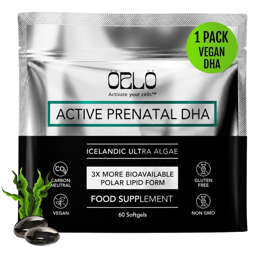 Orlo PRENATAL DHA - Prenatal DHA Omega 3 Supplement - Triple Strength Omega3s - Vegansk DHA & EPA - Algae Omega-3 Olje - Støtter hjerneutvikling under graviditet og lactasjon (60 Mini Softgels)