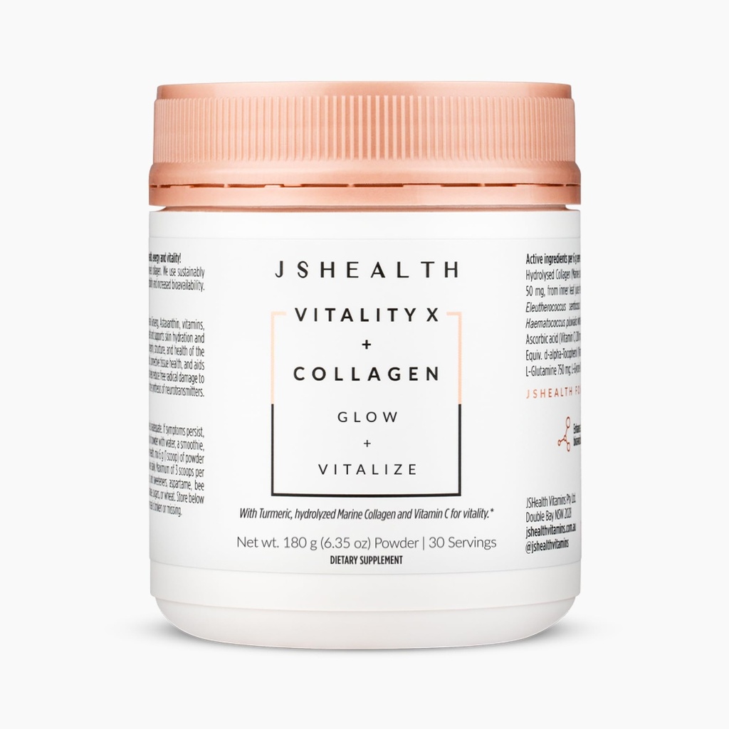 JSHelse Vitalitet X + kollagen - Skjønnhetspulver Supplement med Aloe Vera Silica og vitaminer C & E til nourisk hår hud og negler (180g)