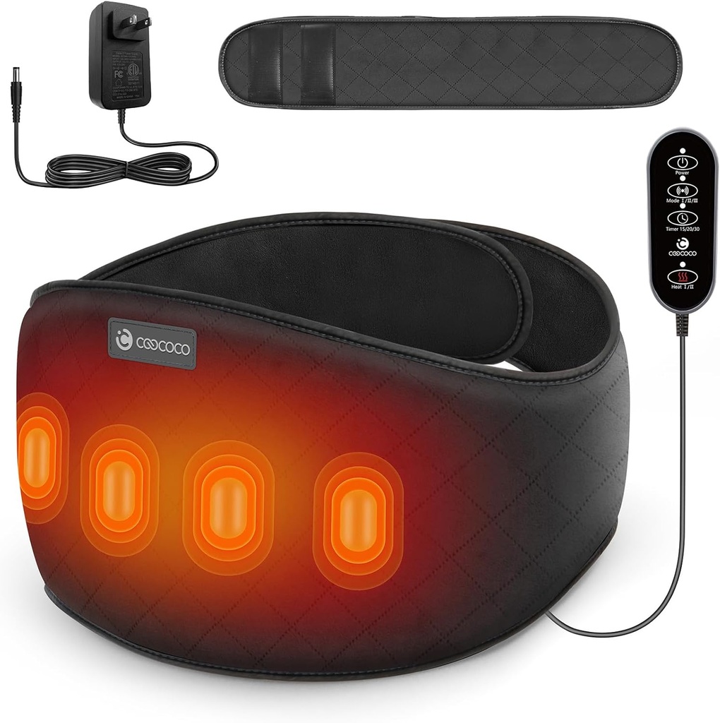 Lower Back Massager med varme, CooCoCo Oppvarming Pad med Massager for smertelindring, varmepad med auto-off, Heated Waist Belt, Bursdagsgaver for kvinner mamma far (Kordnet)