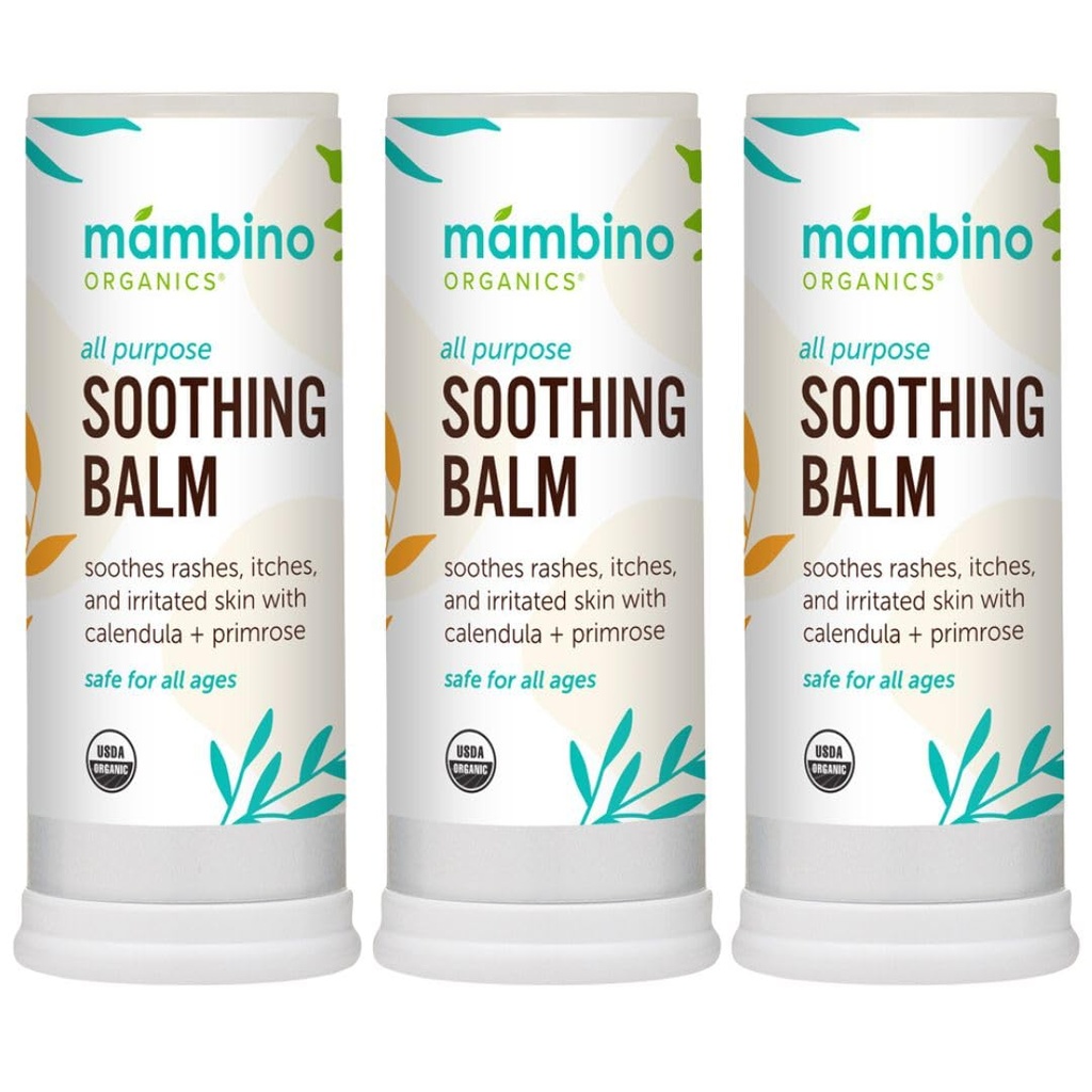 Alt formål Soothing Balm - Økologisk, Egyptisk Calendula & Aften Primrose – Itch Relief for Bug Bites, Diaper Rash, Irritert hud, Baby Balm Stick – Cruelty-Free av Mambino Organics, 3-Pack