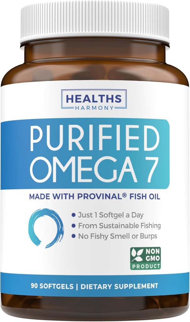 Omega 7 Supplement for kvinner og menn - høy potens og renhet Palmitoleic Acid Fatty Acid Fish Oil Supplement fra patentert Provinal med laveste Palmitic Acid - Sustainable Sourceed (3 måneders forsyning)