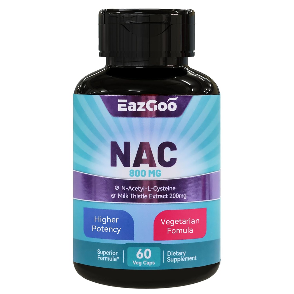 NAC Supplement N-Acetyl Cysteine 800mg, med Melke Thistle 200mg, Ikke-GMO, Glutenfri - 60 kapsler