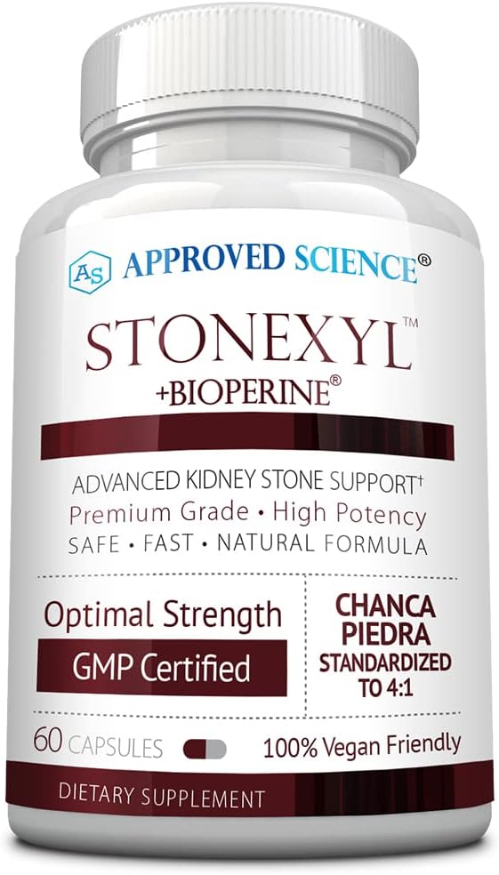 Godkjent vitenskap Stonexyl - Herbal støtte for nyrestein - 60 kapsler - Chanca Piedra - høy absorpsjon - 1 måneds forsyning - Vegan